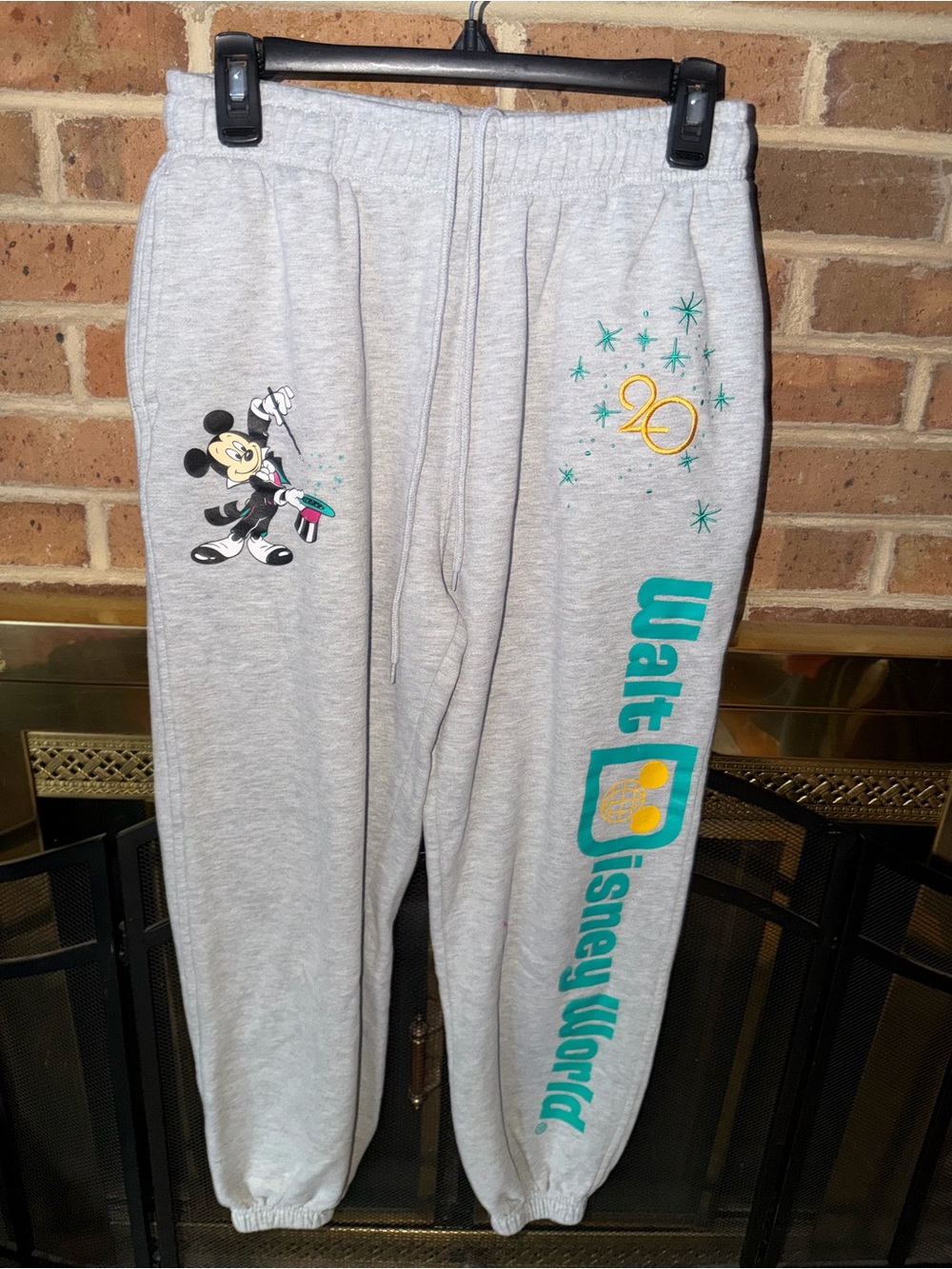 Disney Gray Mickey 20th Anniversary Track Joggers with Teal Logo